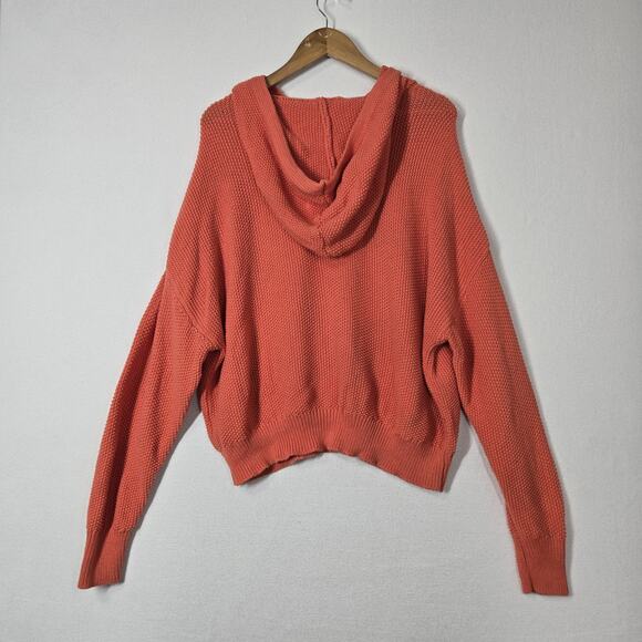 Lucky Brand Hooded Pullover Sweater Sz XL Coral Orange Knit Long Sleeve Slouchy - Picture 6 of 14